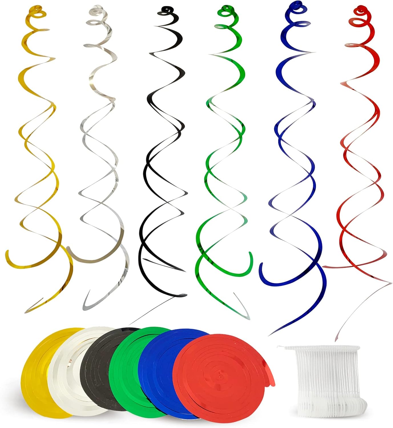 30 Pieces Hanging Swirl Party Decorations Foil Decorations Ceiling Swirl Spiral Hanging Plastic Streamer for Ceiling Birthday Graduation Wedding Celebration Baby Shower Party Supply (Black)