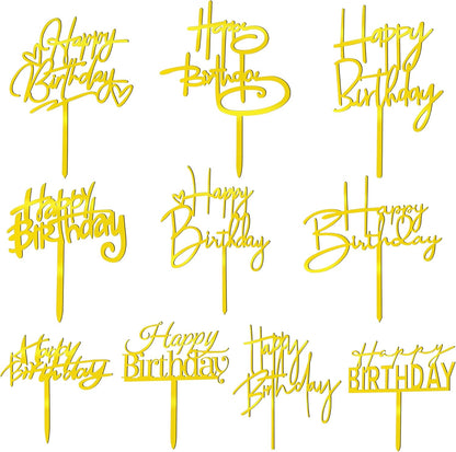 10 PCS Black Happy Birthday Cake Topper Acrylic Cupcake Topper A Series of Birthday Cake Supplies Decorations