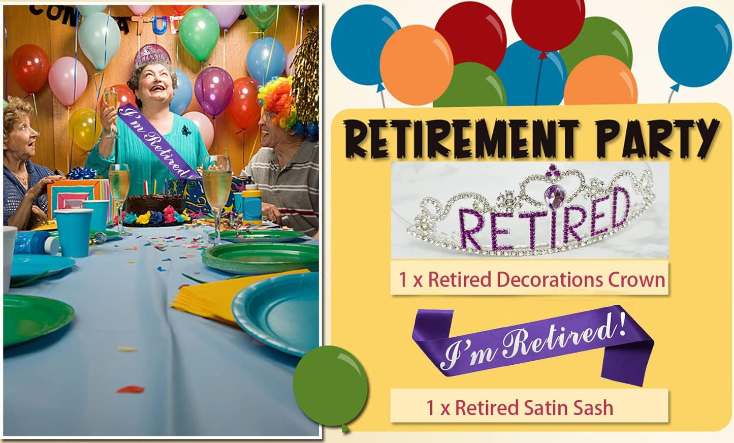 JETKONG Retirement Party Decorations Retired Tiara/Crown, Retired Sash for Women Retirement Gifts, Retirement Party Supplies, Gifts, Favors (Rose Gold)