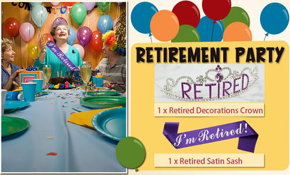 JETKONG Retirement Party Decorations Retired Tiara/Crown, Retired Sash for Women Retirement Gifts, Retirement Party Supplies, Gifts, Favors (Rose Gold)