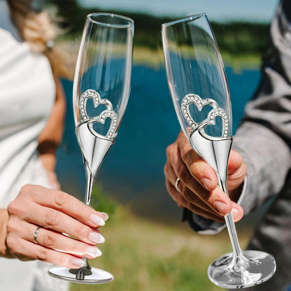 Wedding Cake Knife and Server Set with Forks, Classical Style Champagne Flutes Toasting Glasses for Bride and Groom, Wedding Gifts for Couples, Bridal Shower Gifts