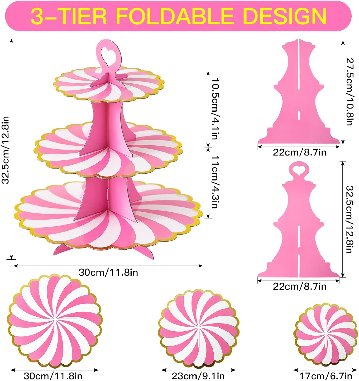 Soleebee 3-Tier Cupcake Stand, Cardboard Cupcake Tower, Dessert Cup Cake Stand Tower for Birthday Wedding Party Decoration, Cupcake Tier Stand 1 Set (Black)