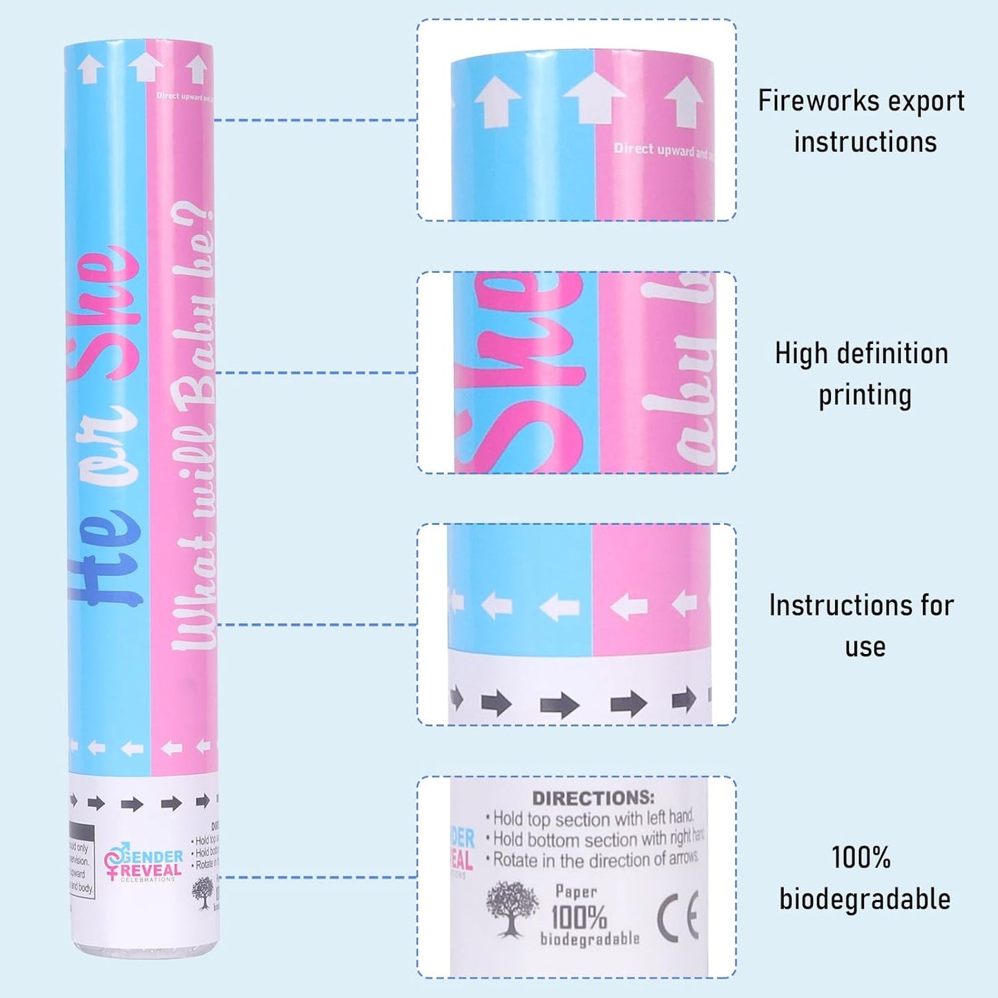 Gender Reveal Confetti Cannon - Set of 4 for Stunning Baby Gender Announcements, Perfect Gender Reveal Cannon for Parties and Celebrations (4 pink) (Non-Powder)