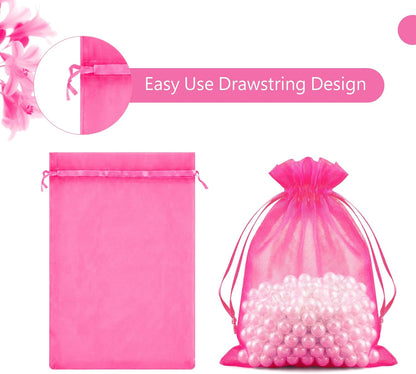 FUNFERY 100 Pcs White Organza Bags 3x4 in, Small Mesh Drawstring Gift Bags for Sachet, Jewelry, Wedding Favor, Candy Goodie Treat Bag,Easter Day