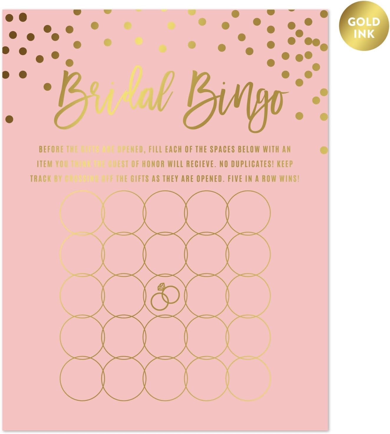 Andaz Press Blush Pink and Metallic Gold Confetti Polka Dots Bachelorette Party Bridal Shower Collection, Scavenger Hunt Game Cards, 20-Pack
