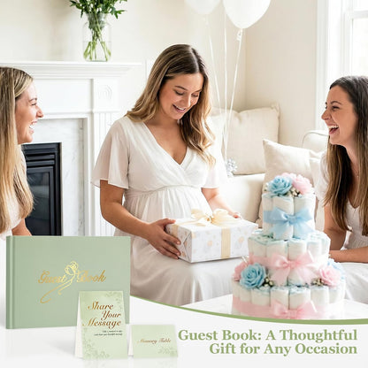 Guest Book for All Occasions – White Hardcover with Gold Foil, 120 Acid-Free Blank Pages, Includes Table Sign & Welcome Card | 8.66x6.69 Sign-in Book for Wedding, Party & Memorial
