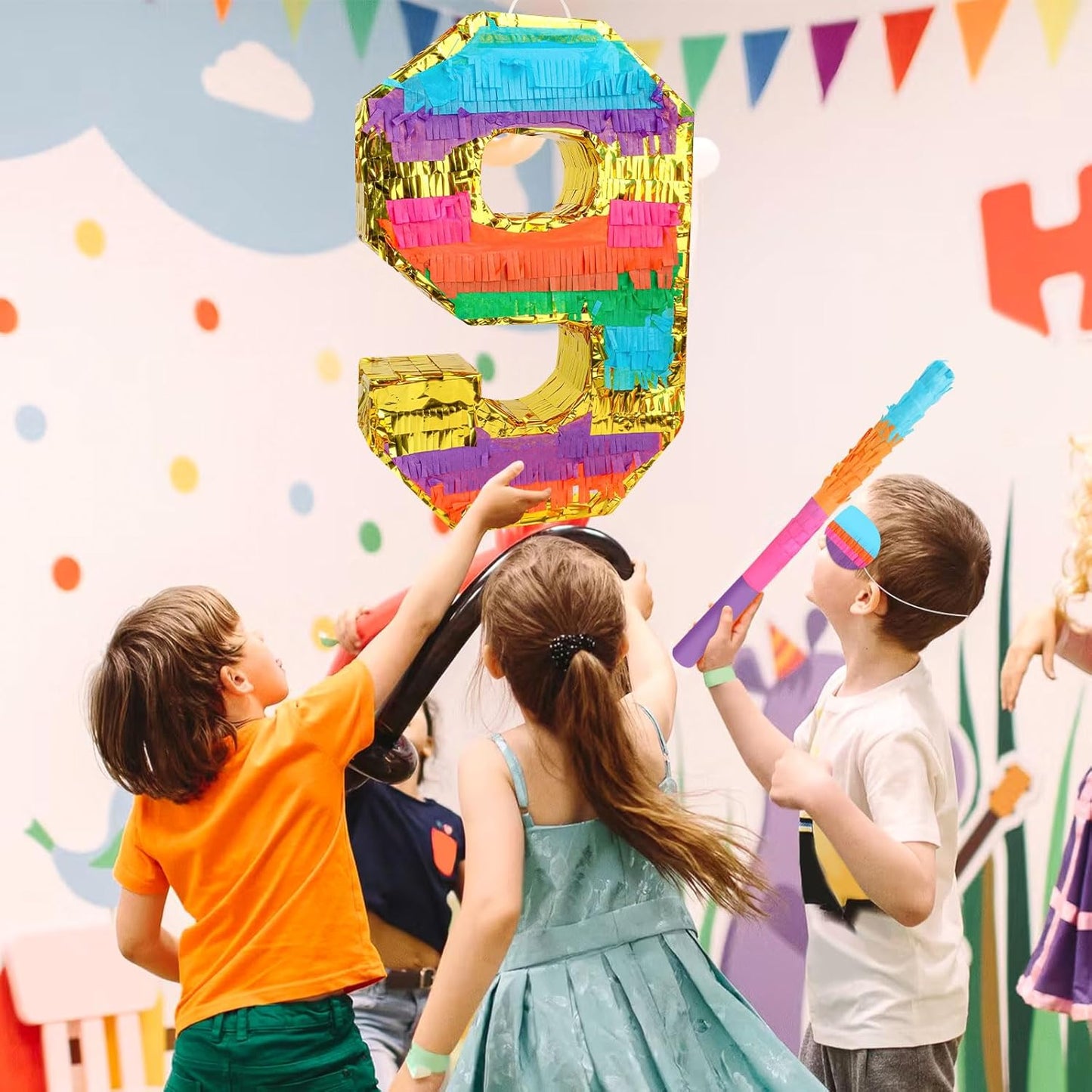 Dinosaur Pinata - Dinosaur Decorations with a Blindfold and Bat for Boys Girls Animal Themed Birthday Party Kids Classroom Game Decorations Supplies (15.7 x 11.4 x 3.1 Inches)