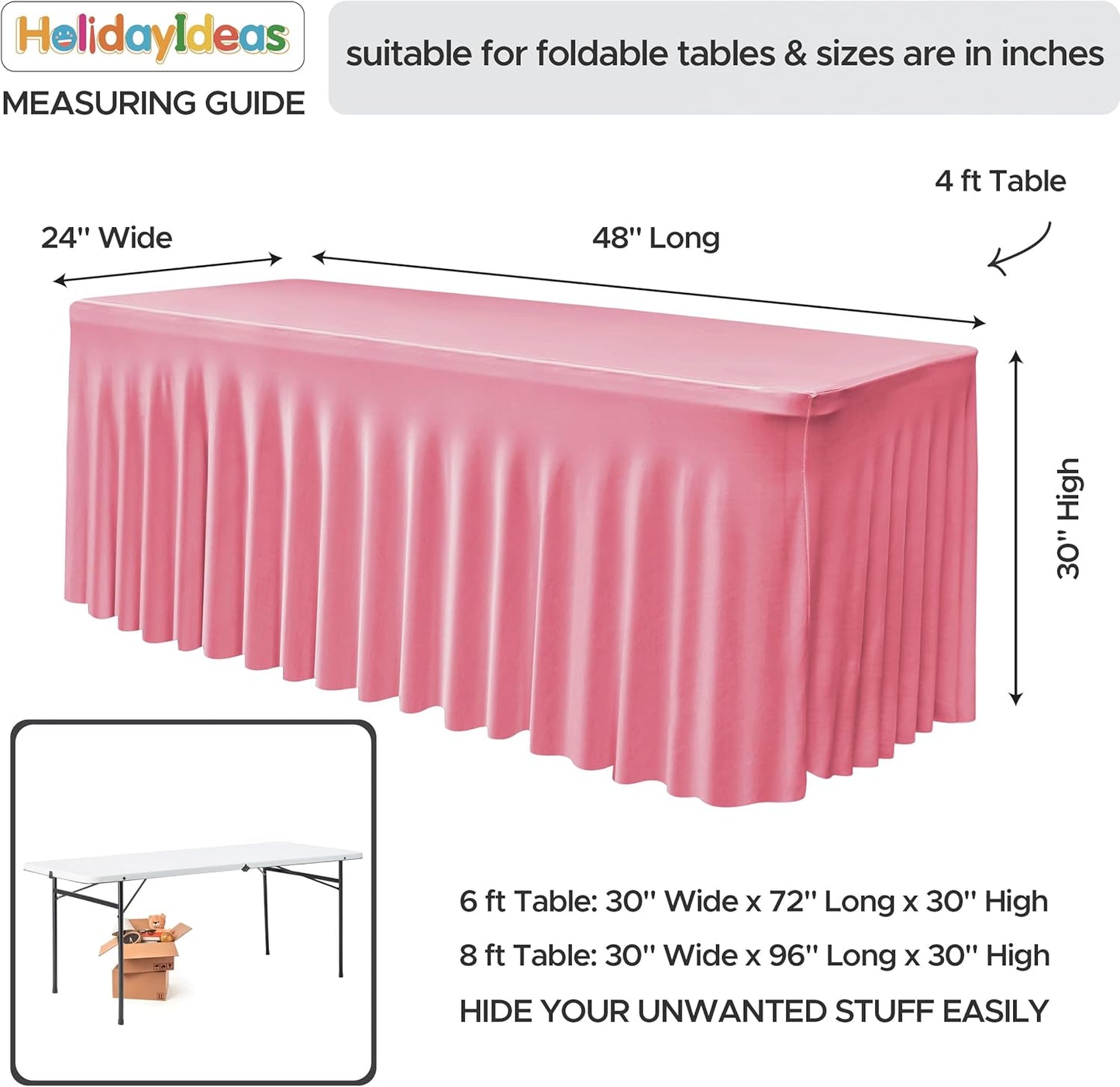 HolidayIdeas 2 Pack Spandex Table Skirt for 6 Ft Rectangle Tables, Black Fitted Stretch Tablecloth 30 x 72 Inch, Wrinkle Resistant Ruffle Design for Wedding Banquets, Trade Shows, Parties