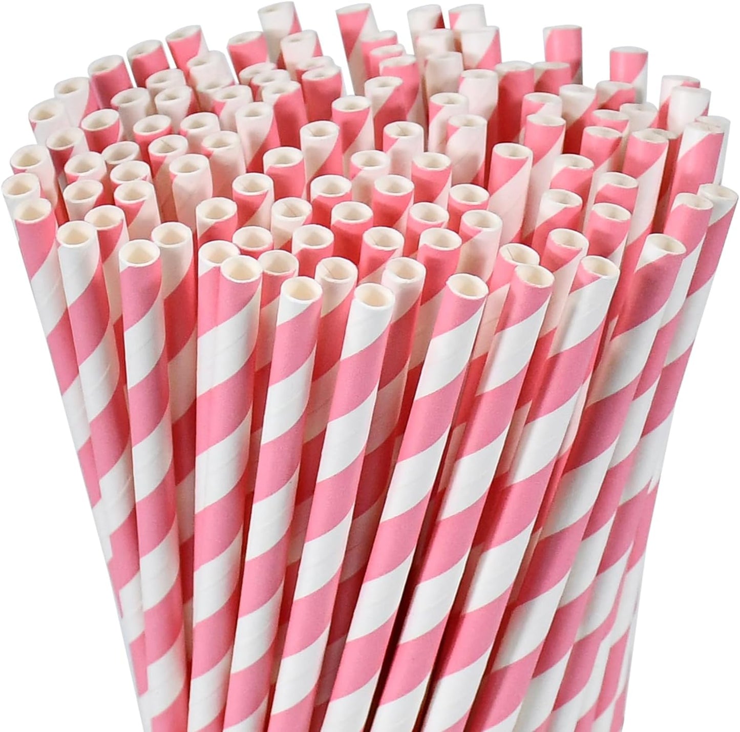 Disposable Paper Straws Solid Green - 7.75'' x 0.24'', 100 Counts - for Drinking, Beverage, Juice, Soda, Bar Supplies