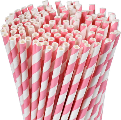 Disposable Paper Straws Solid Green - 7.75'' x 0.24'', 100 Counts - for Drinking, Beverage, Juice, Soda, Bar Supplies
