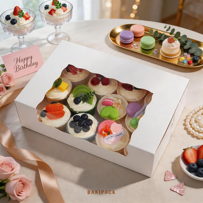 15 Pumpkin Roll Boxes, 12x8x3.5 inches Cake Roll Container, White Roll Cake Boxes with Window, Donut Boxes Pastry Cake Packaging