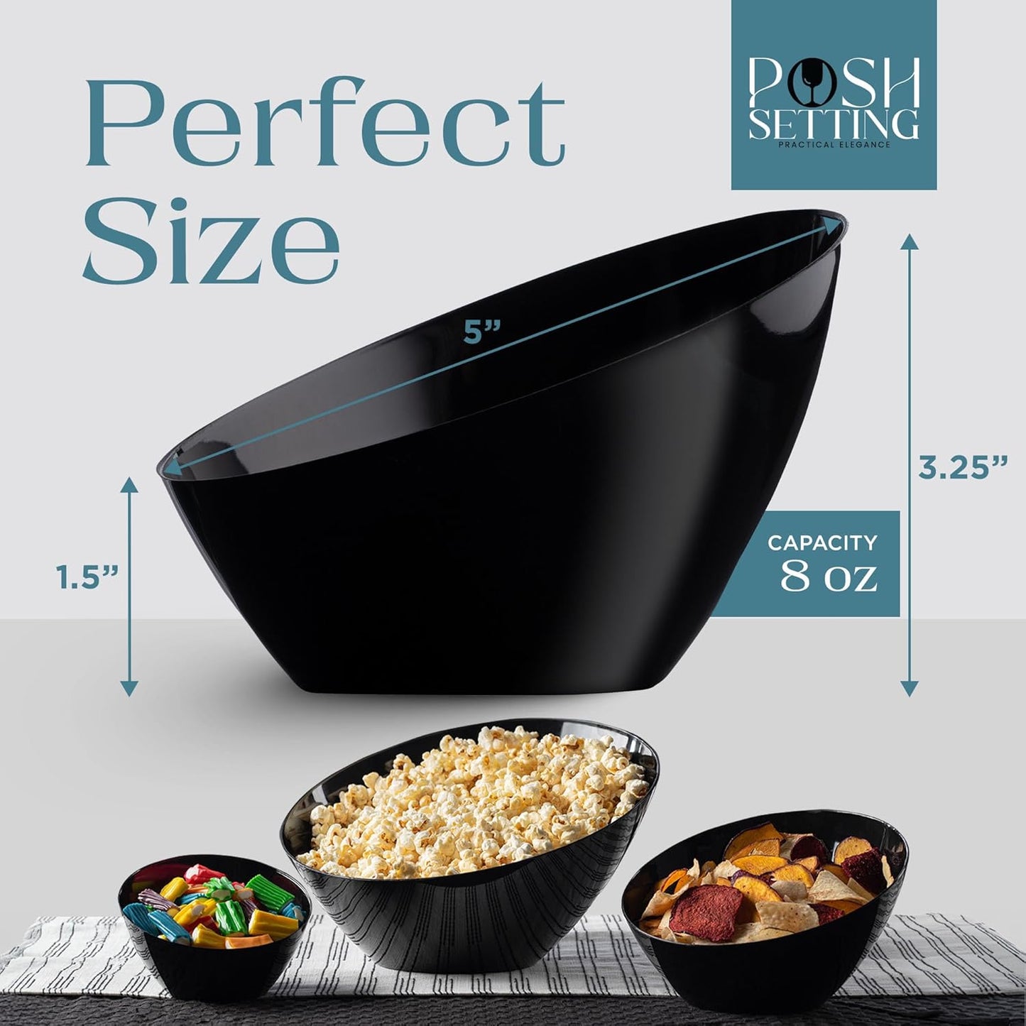 Posh Setting Crystal Clear, Disposable Premium Hard Plastic Medium Angled Bowl, Party, Salad, Snack and Fruit Bowl 5 Pack