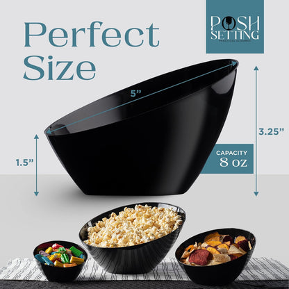 Posh Setting Crystal Clear, Disposable Premium Hard Plastic Medium Angled Bowl, Party, Salad, Snack and Fruit Bowl 5 Pack