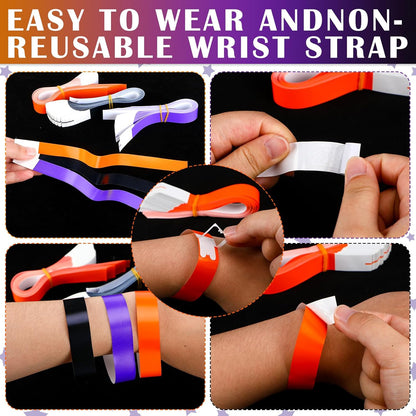 Tudomro 1200 Pack Plastic Paper Wristbands for Events Neon Party Wrist Bands Colored Waterproof Concert Identification Hand Bands Lightweight Adhesive Wristband(Yellow, Green, Blue, Red, Purple, Pink)