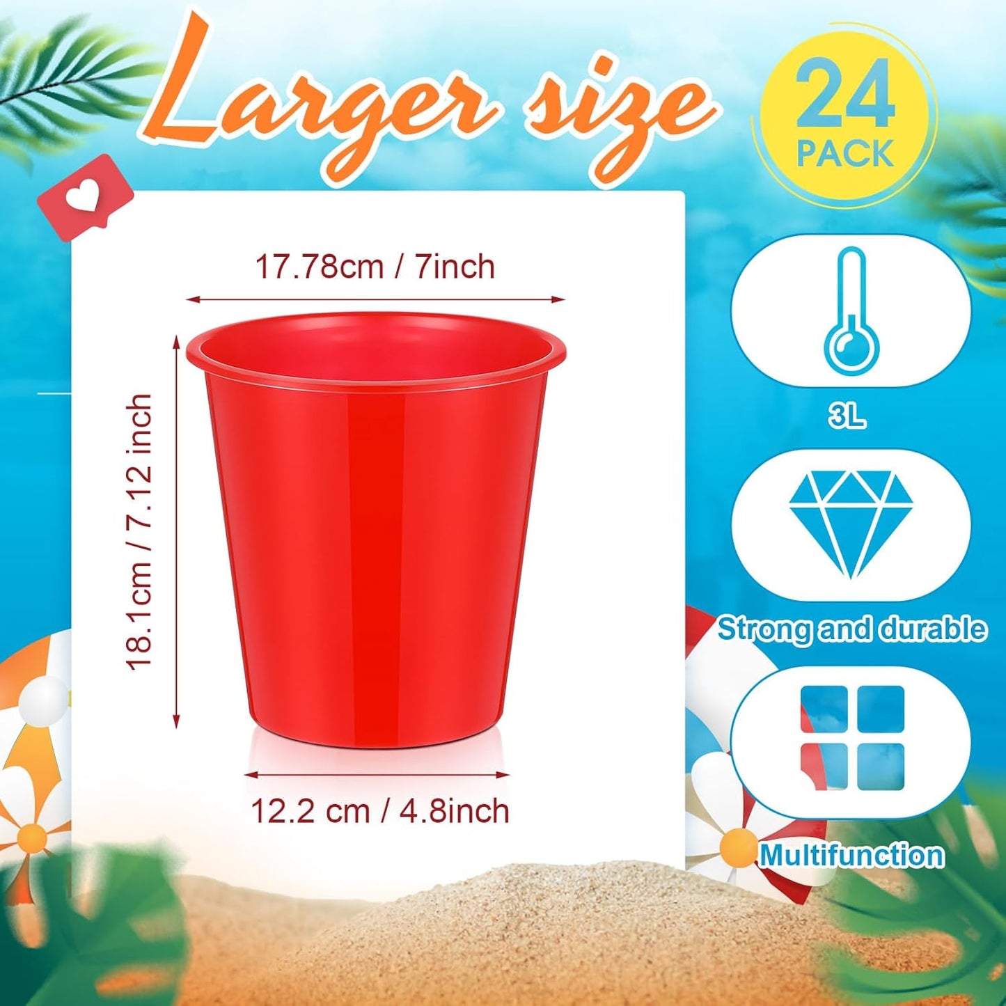 Layhit 24 Pcs Plastic Ice Buckets for Parties 3 Liters Wine Bucket Portable Ice Holder Disposable Wine Cooler for Party Wedding Party Beverages Champagne Soda and Beer (Gold)