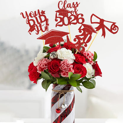 Graduation Centerpiece Sticks 24PCS Glitter Grad Picks Party Table Decor Senior High School College Sign Gold