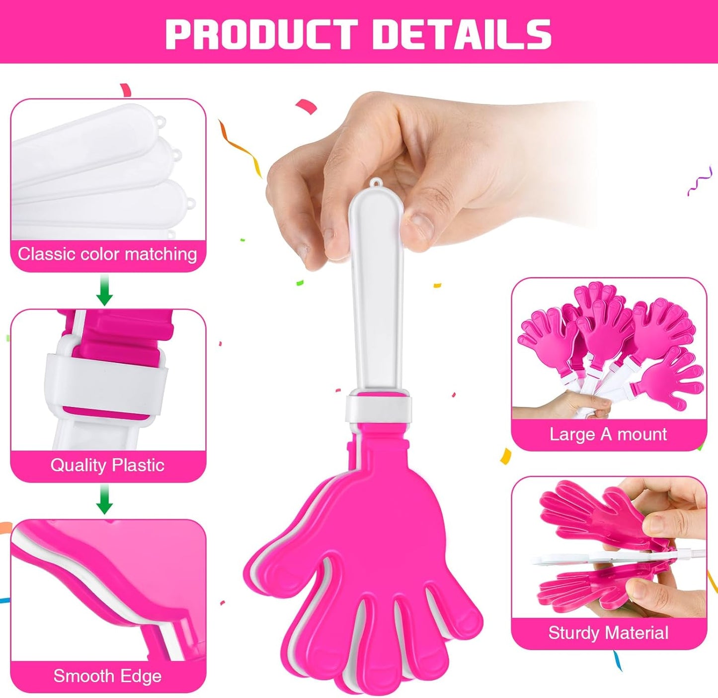 Junkin 48 Pcs Hand Clappers Bulk 7. 5 x 3. 5 Inches Noise Makers Party Favors Clapping Noise Maker Clacker for Birthdays Game Prizes Rewards Football Sporting Events Cheers Supplies (Black,White)