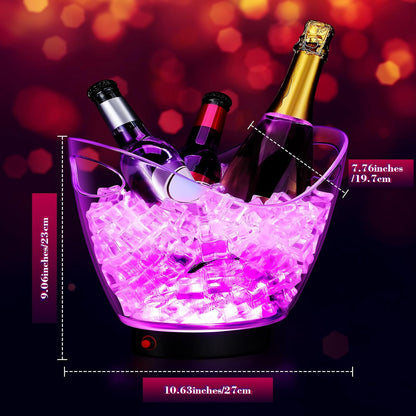 Umigy 2 Pcs 5L LED Ice Buckets Clear Plastic Ice Bucket Large Capacity Light RGB Colorful LED Cooler with Lights for Champagne Wine Beer Party Bar Club