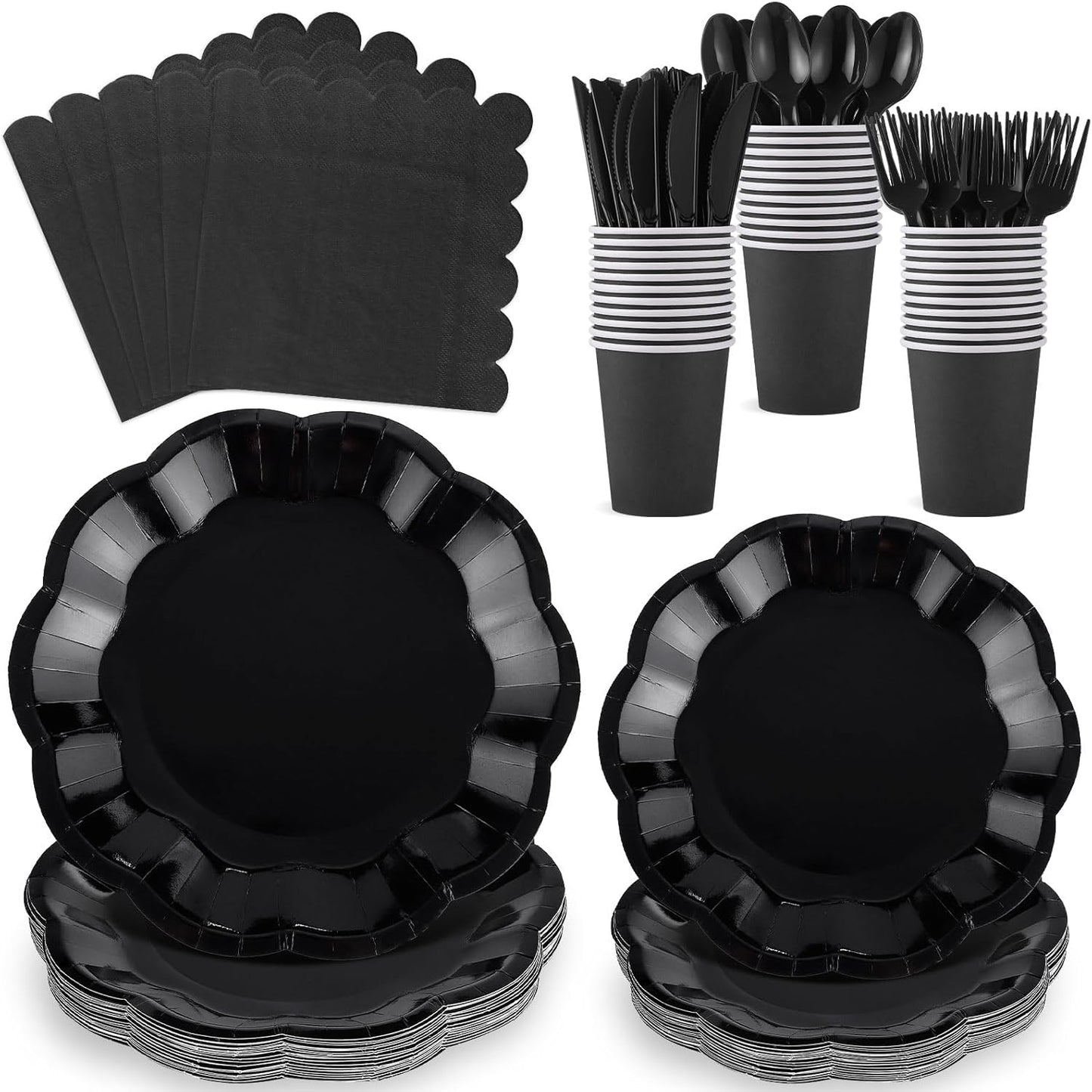 NatNarr 175 Pcs Sage Green Plates and Napkins Set, 25 Guest Sage Green Party Supplies Include Scalloped Paper Plate Napkin Cup Forks Knives Disposable Plastic Cutlery for Wedding Baby Shower Birthday