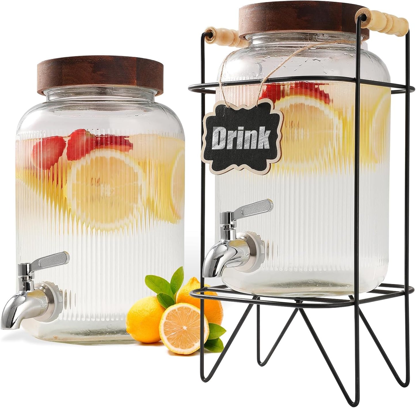 1 Gallon Glass Beverage Dispenser with Stainless Steel Spigot and Lid, Iced Tea Lemonade Juice Dispenser with Stand for Parties, Rust-Proof Drink Dispenser for Fridge, Easy to Clean