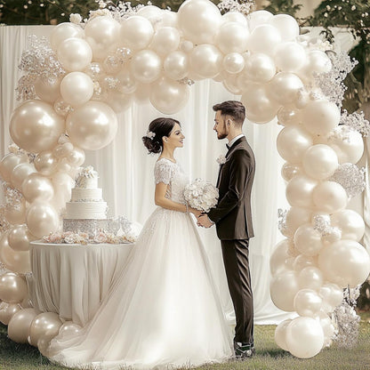 Pearl White Balloon Arch Kit,Double Stuffed Pastel White Cream Ivory Balloons Garland Kit Different Sizes 18/12/10/5 inch White Latex Balloon for Wedding Birthday Bridal Shower Party Decorations