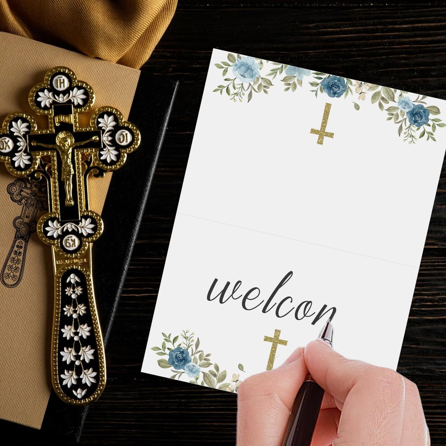 24 Pcs Baptism Place Cards, Baptism Themed Buffet Food Labels and Tent Name Cards for Newborn Baby Shower Party Table Setting Decorations Supplies (White)