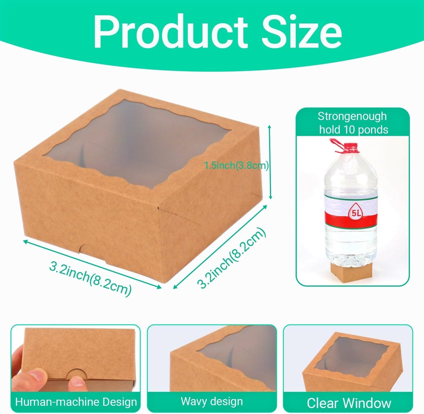 RomanticBaking 3 ¼" x 3 ¼" x 1 ½" 50PCS Chocolate Truffle Boxes for 4，Cookies Boxes Mini Bakery Boxes with Window for Brownie,Soap,Donut