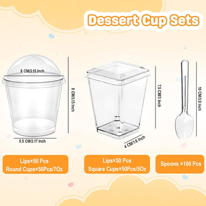 LifeIdeas 380 Pack Mini Dessert Cups with Spoons and lids, 5 oz Mini Clear Parfait Cups, Shooters Cups for Party, Round Yogurt Cups, Reusable Fruit Ice Cream Cake Pudding Cups