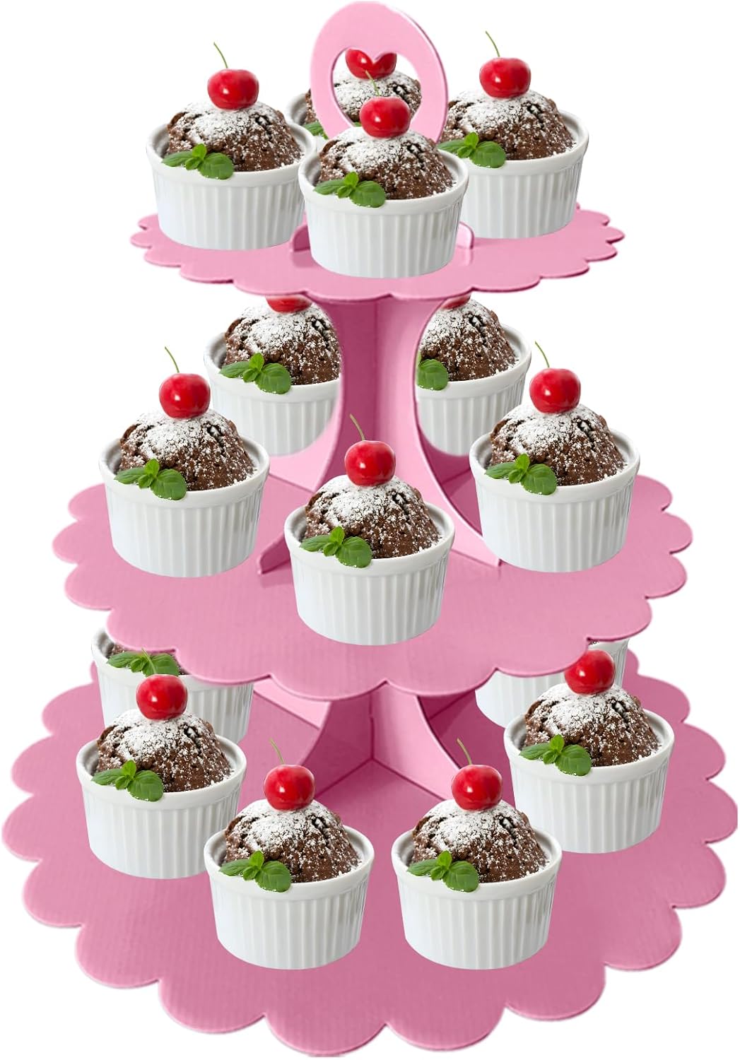 White Cupcake Stand Tower, 3-Tier Cardboard Dessert Display with Heart Handle,Perfect for Birthday Baby Shower Wedding Tea Party Graduation, Easy 60-Second Assembly, Holds 12+Cupcakes (1-Pack)