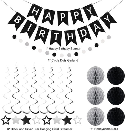 meowtastic Birthday Decorations, Happy Birthday Banner with Honeycomb Balls, Stars Hanging Swirl Streamers, Circle Dots Garland, Happy Birthday Party Decorations for Women Men Boys Girls (Blue)
