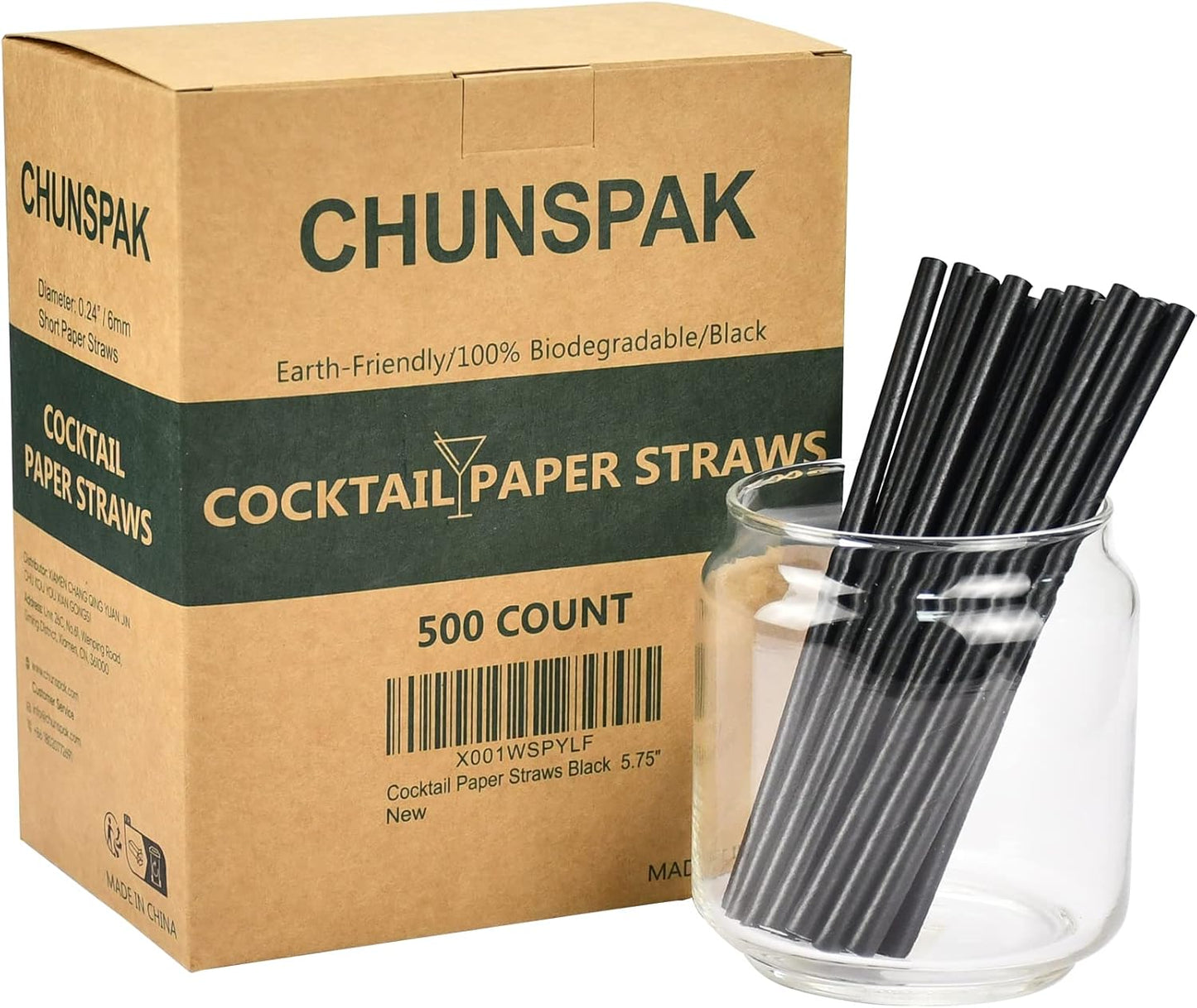 Black Paper Straws, Solid black/250 Bulk, Biodegradable Paper Drinking Straws for Cocktail, Drinks, Bars and Restaurant, 7.75"x0.24"