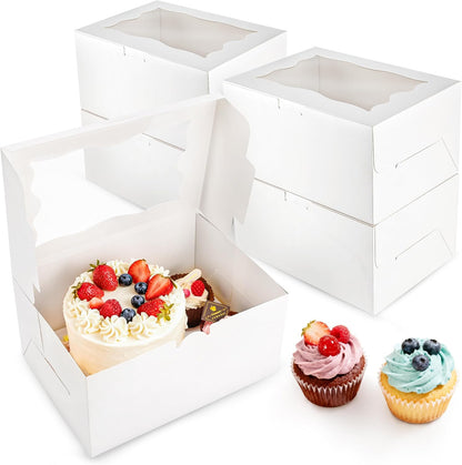 NPLUX 4 Packs 1+5 Bento Cake and Cupcake Box Bento Box with Clear Window Fit 5 Cupcakes and 1 Mini Cake for Packaging Gift Baked Goods