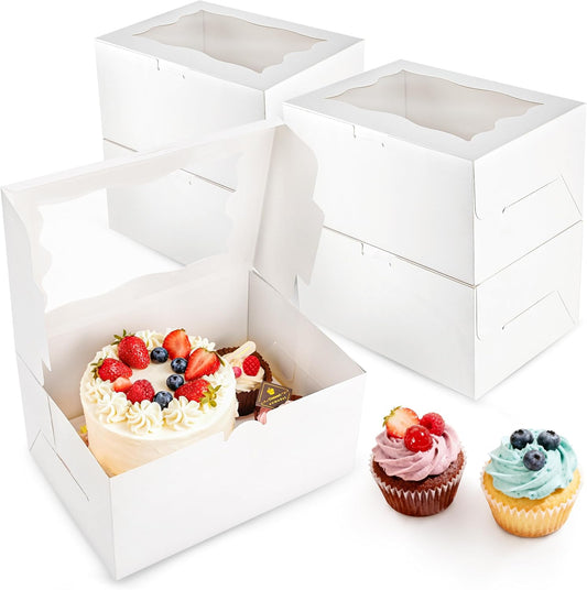 NPLUX 4 Packs 1+5 Bento Cake and Cupcake Box Bento Box with Clear Window Fit 5 Cupcakes and 1 Mini Cake for Packaging Gift Baked Goods