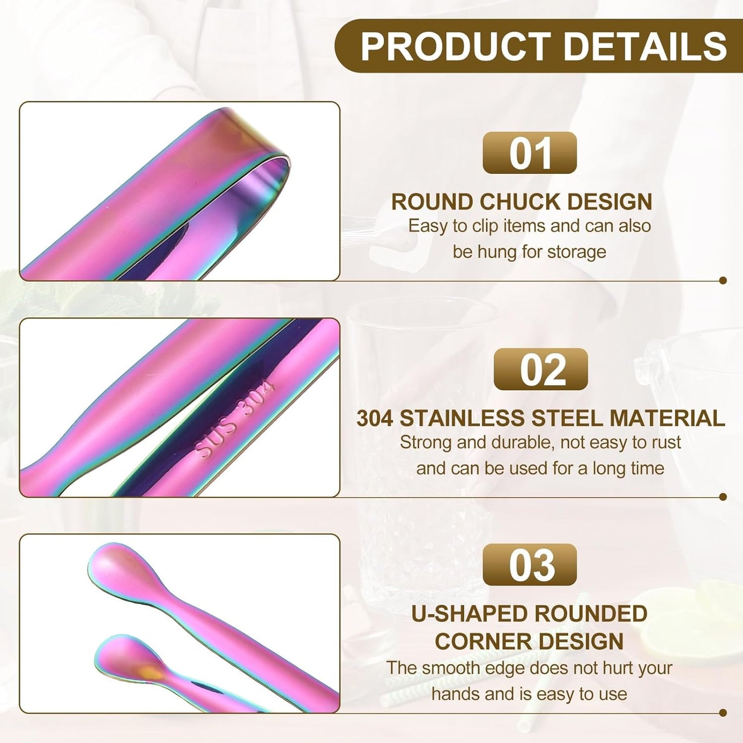 uxcell 2 Pcs Mini Serving Tongs, 4.3 Inch Kitchen Tong Stainless Steel Small Buffet Tongs Ice Sugar Tong for Serving Charcuterie Dessert Party Tea Party Bar Coffee, Gold