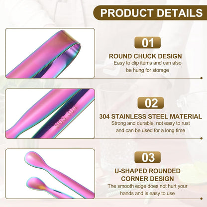 uxcell 2 Pcs Mini Serving Tongs, 4.3 Inch Kitchen Tong Stainless Steel Small Buffet Tongs Ice Sugar Tong for Serving Charcuterie Dessert Party Tea Party Bar Coffee, Gold