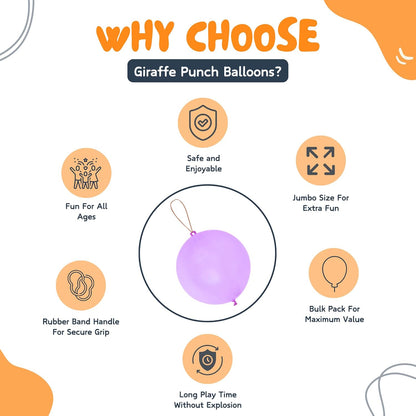 Giraffe 30 Pack Punch Balloons Easters Basket Stuffers for Kids - Easter Eggs Fillers for Goody Bag Party Favors - 18'' Large Thick Latex Neon Rubber Heavy Duty Balloons - Easter Eggs Stuffers