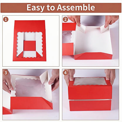 24 pcs12x12x3 Inch Bakery Boxes with Window, White 12 inch Cake Pastry large Pie Cookie Box for Dessert,strawberry,Chocolates Boxes