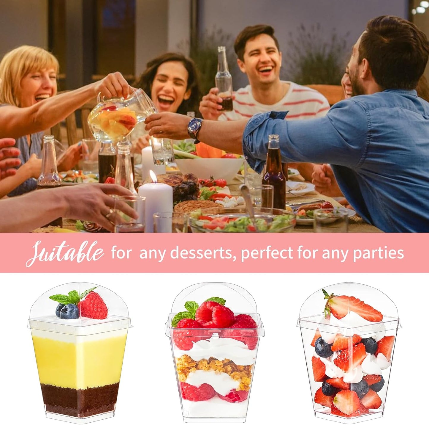 Kucoele 50 Pack 5 oz Dessert Cups with Lids and Spoons, Clear Plastic Parfait Appetizer Cups Dessert Shooters Party Serving Cups for Pudding Fruit Mousse and Yogurt