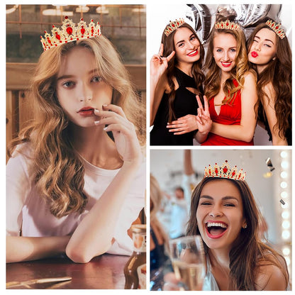 Silver Birthday Crown Headband with Sash for Women - Rhinestone Tiara for Birthday Parties