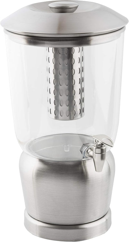TableCraft 75 Upscale 2.5 Gallon Drink Dispenser with Fruit Infuser & Stand, Tritan & Brushed Stainless Steel, Cold Beverage Dispenser for Catering and Home Use