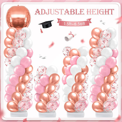 2 Sets Blue and Black White Graduation Balloon Column Stand Kit for Class of 2026, Adjustable Floor Balloon Arch Tower with Foil & Latex Balloons, DIY Decor for Grad Ceremony Backdrop