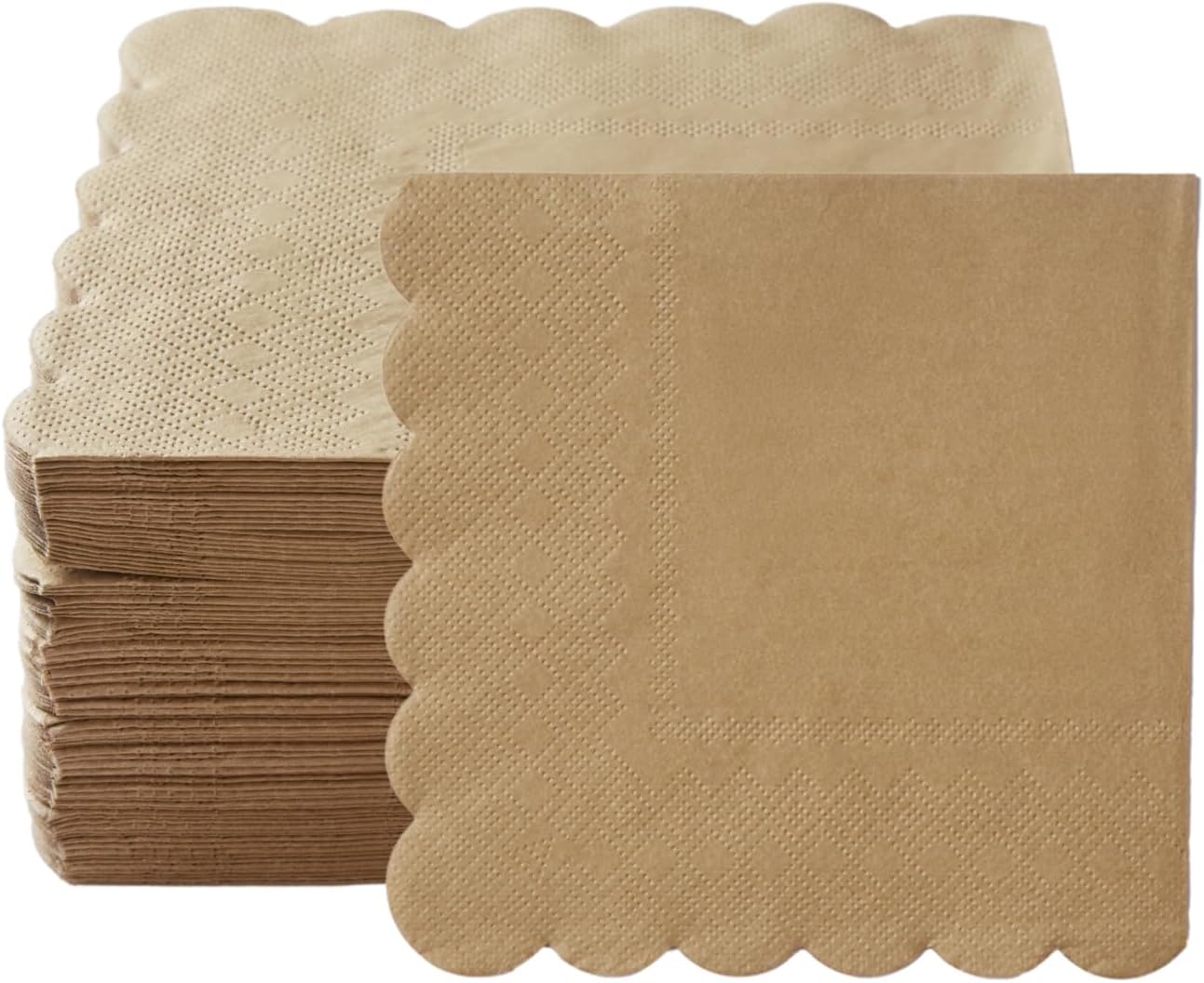 100 Pack Cocktail Napkin 2-Ply Scalloped Edged Dessert Napkins Folded 5 x 5 Inches Disposable Napkins for Dinner Wedding Birthday Party Bridal Anniversary Reception Event (Pink)