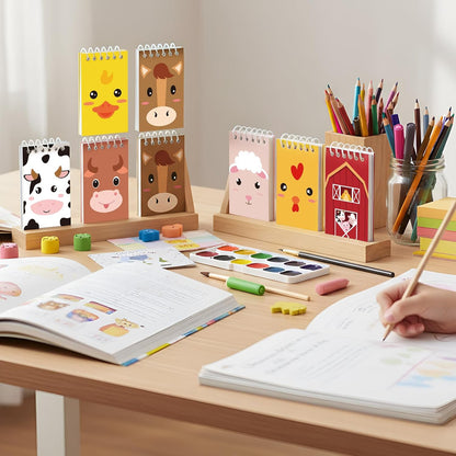 Clabby 24 Pcs Farm Animal Mini Notepad Farm Animal Party Favors for Kids Chick Pocket Journal Notebook Small Barnyard Spiral Notebook Bulk for Summer Birthday Party Decor School Student(Cute Style)