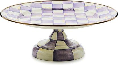 MACKENZIE-CHILDS Enamel Pedestal Platter, Round Cake Stand, Large, Black-and-White Courtly Check