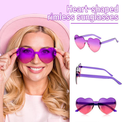 Matcheck 16 Heart Shaped Rimless Sunglasses Transparent Candy Colored Glasses Frameless Party Eyewear for Women
