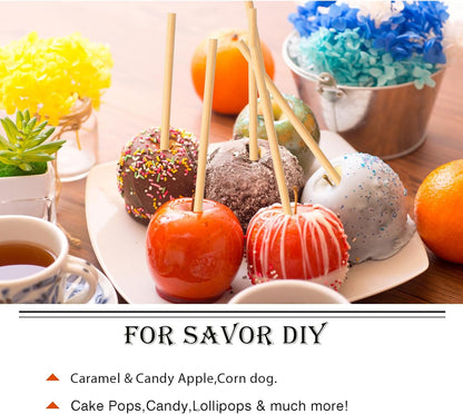 Candy Making Skewer Sticks 6 INCH - Natural Birch Wooden - Perfect for Cotton Candy, Caramel Apples, Cake Pops, and More - 70 Pack - Ideal for Corn Dogs and Sausages - Premium Quality
