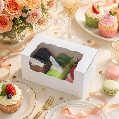 15 Pumpkin Roll Boxes, 12x8x3.5 inches Cake Roll Container, White Roll Cake Boxes with Window, Donut Boxes Pastry Cake Packaging