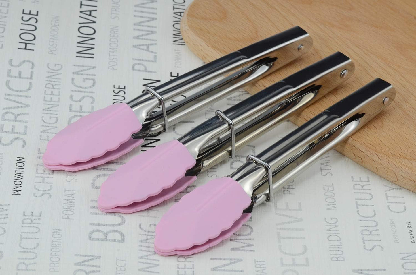 HINMAY Small Tongs with Silicone Tips 7-Inch Mini Serving Tongs, Set of 6 (Green Red Blue Purple Pink Orange)