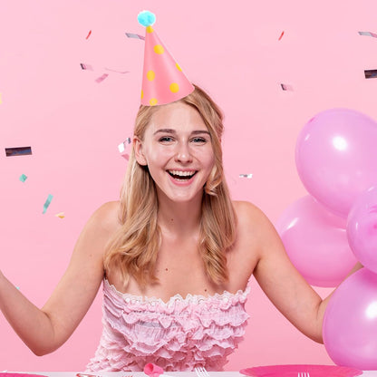 10 PCS Birthday Party Hats for Kids Adults, DIY Cone Hat with Pom Poms, Birthday Hats for Toddler Boys Girls, Paper Party Hat Fun Photo Props Baby Shower Celebration