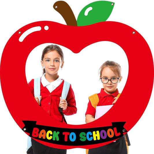 Apple Shaped Photo Prop Selfie Frame Back to School Photo Booth Props Frame First Day of Schools Backdrop Decor Welcome Party Banner Supplies for Students Teacher Birthday Apple Parties Sign
